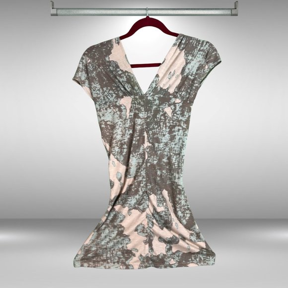 Y2K Buffalo Tan, Grey and Mint Green Stretchy Sleeveless Twist Front Top - Picture 2 of 4